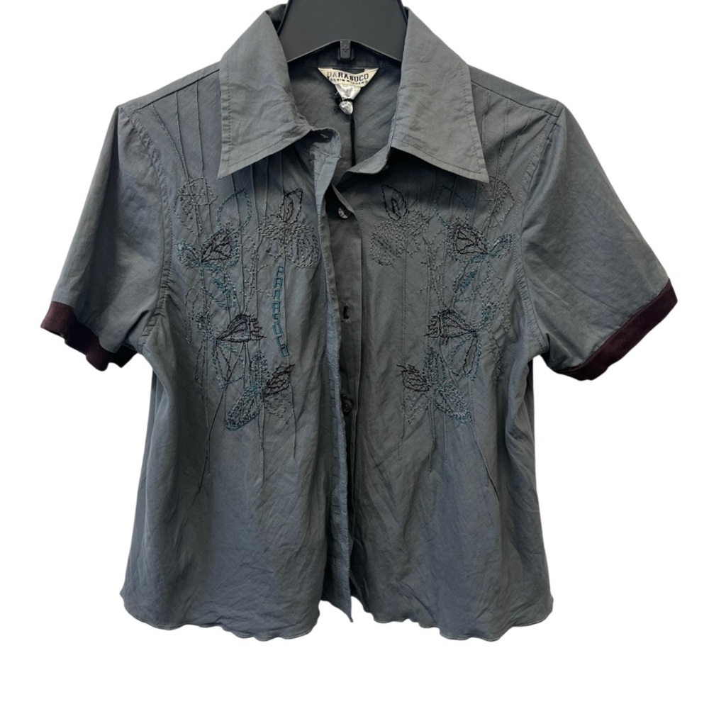 NWT Vintage Parasuco Gray Floral Embroidered Button Down Shirt